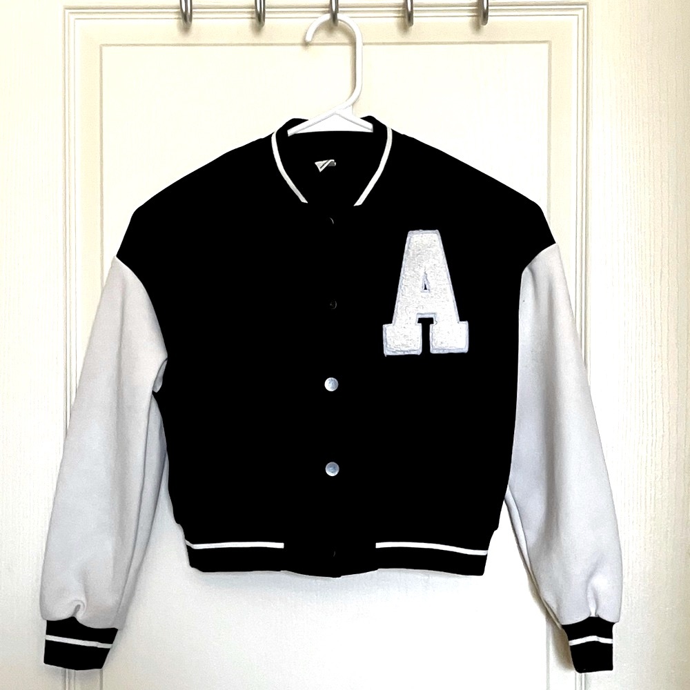 SHEIN Girls Varsity Jacket – Black & White Design (Size 10)